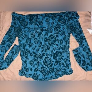 Blue Rose Print Two-Piece Set